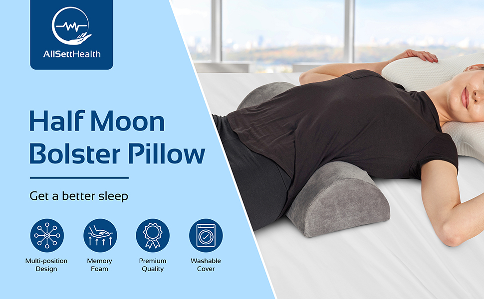 AllSett Health Large Half Moon Bolster Pillow for Legs