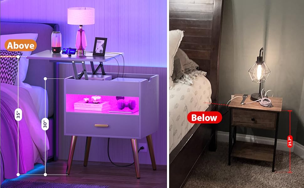 Cyclysio 35'' Nightstands Set of 2 with Reversible Lift