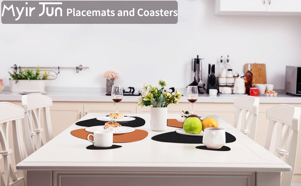 Myir JUN Leather Table Mats and Coasters, Placemat Round PU Waterproof