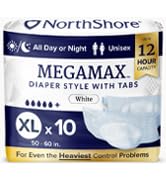 NorthShore MegaMax Tab-Style Briefs for Men and Women, White, X-Large, Pack/10