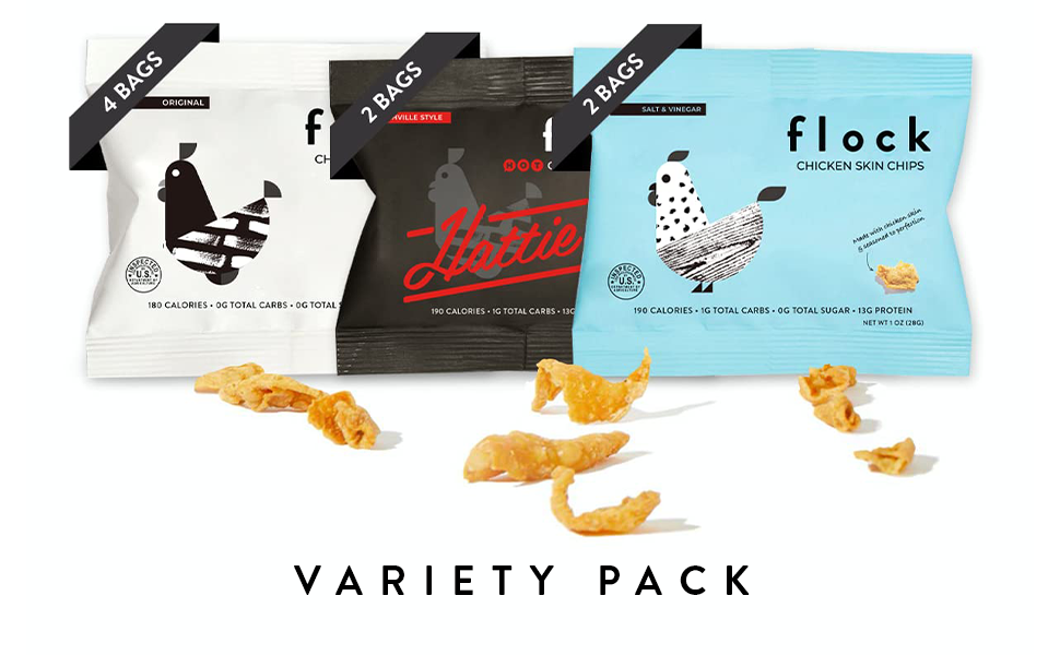 Flock Keto Chicken Skin Chips Variety (1oz) 8Pack of