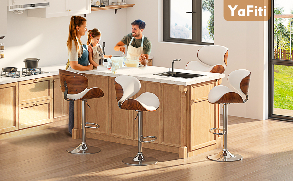 YaFiti Bar Stools Set of 4, Modern Pu Leather Swivel Adjustable Bar Stool Counter