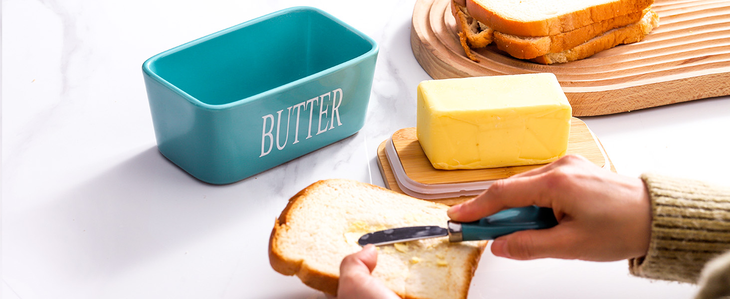 Hasense Butter Dish, Ceramic Butter Container with Lid
