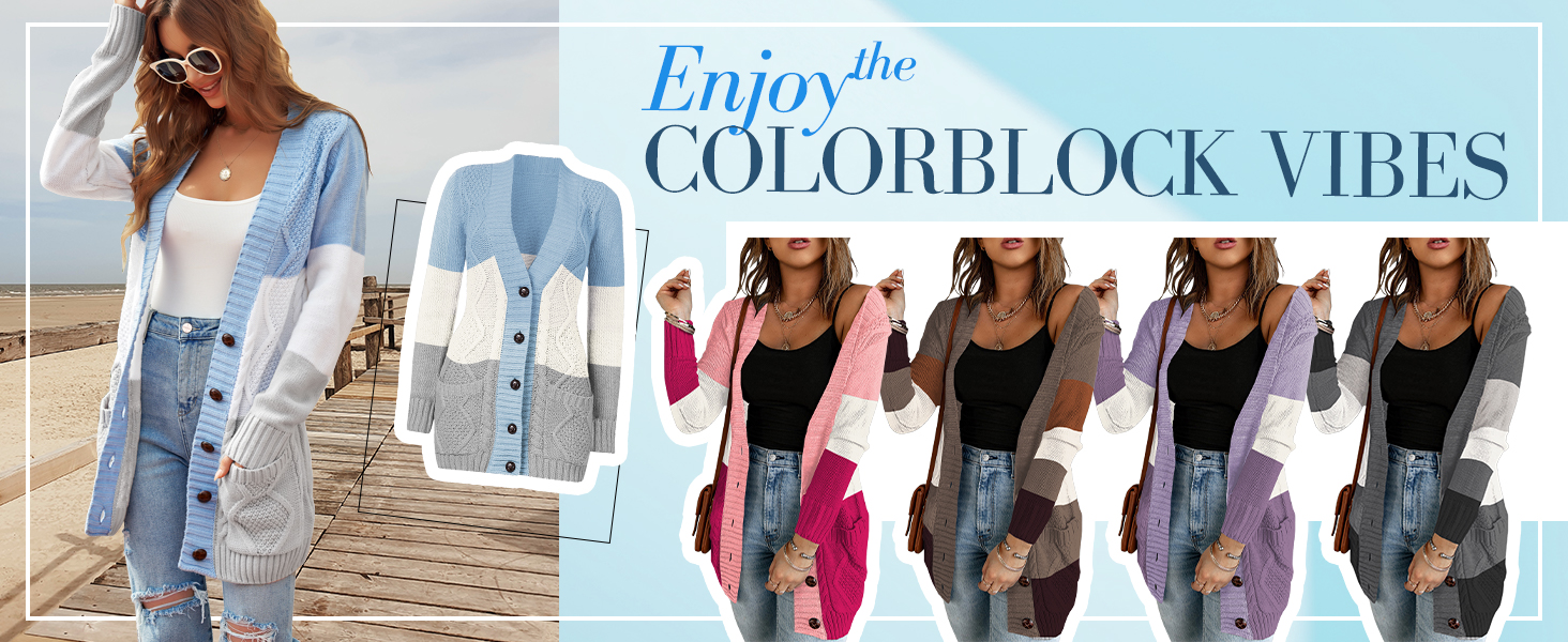 colorblock cardigan sweater for women