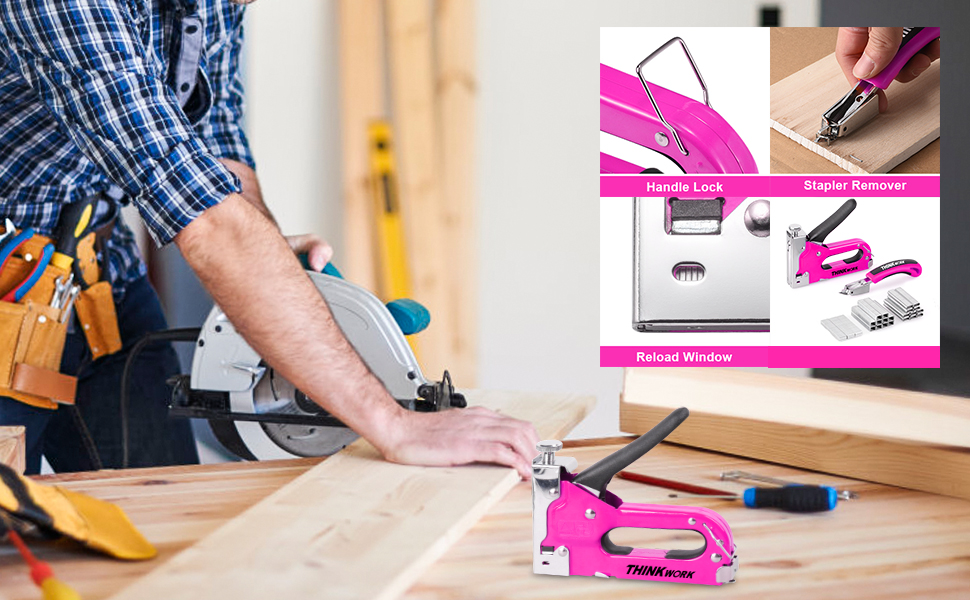 THINKWORK Heavy Duty Staple Gun, 3 in 1 Pink Staple Gun
