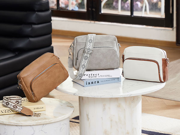 Collection of images showing a gray electronic device or gadget in different angles and positions on furniture surfaces.