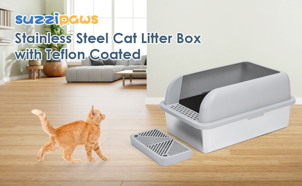 Suzzipaws NonSticky Coated Stainless Steel Cat Litter Box