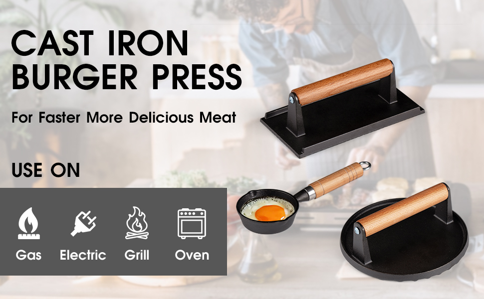 Blackstone Smash Burger Press,2 PCS Cast Iron Griddle Press