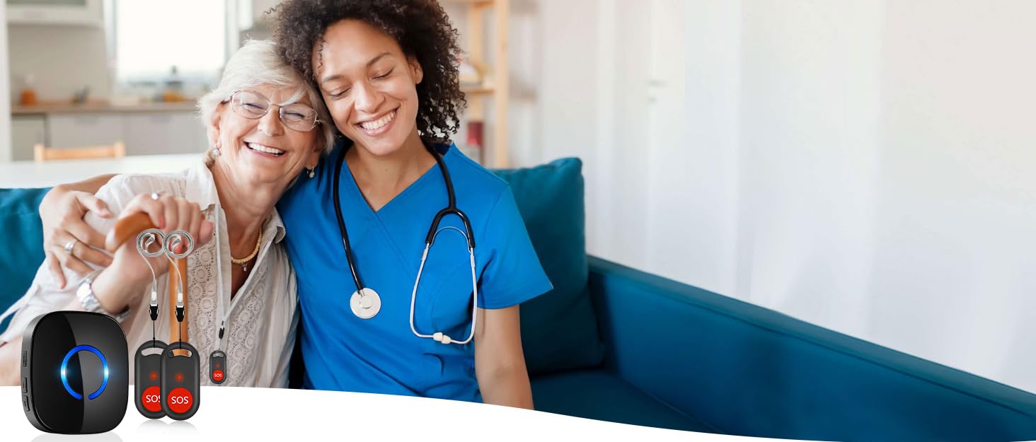 Wireless Caregiver Pager Call Button, Home Safety Alarm System Buzzer