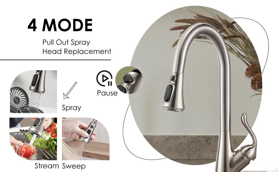Universal 4 Mode Sprayer Head Kitchen Sink Mixer Taps with Pull Out