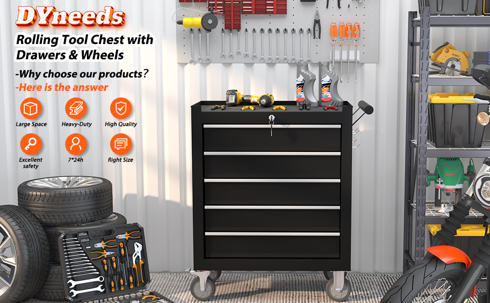 DYneeds 5Drawer Rolling Tool Chest, Tool Box with Wheels