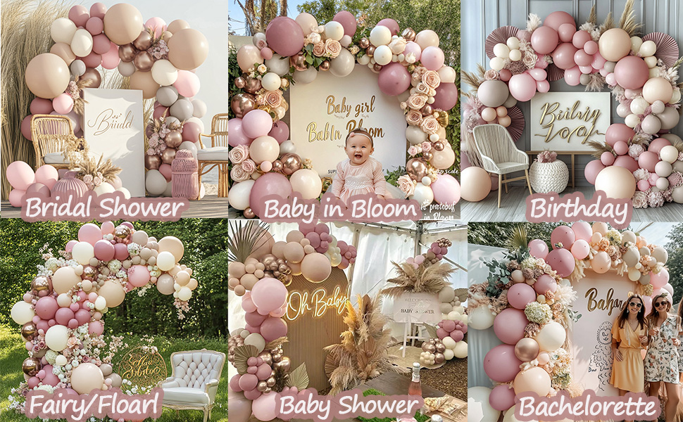 pink beige balloon arch