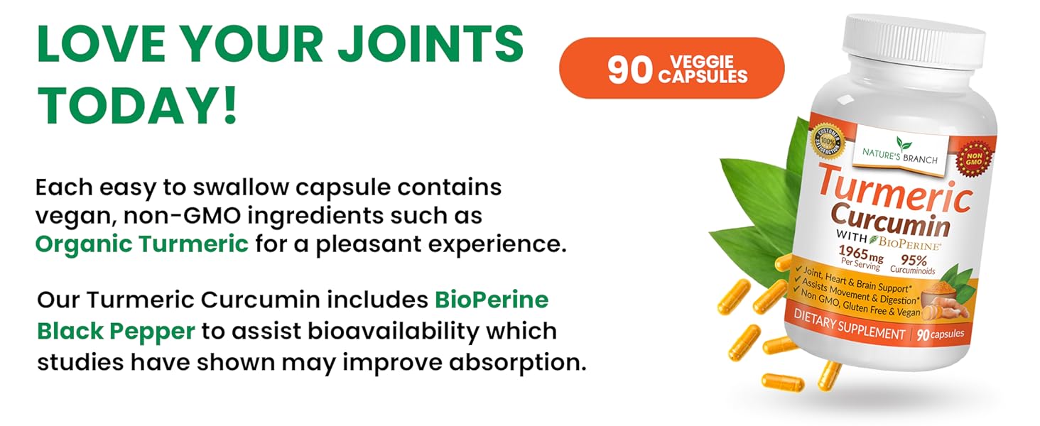 turmeric curcumin with black pepper powder capsules non gmo for absorption vegan 90 capsules 1965