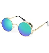 FEISEDY Retro Steampunk Polarized Sunglasses Round Mental Frame Gothic Shades Design Men Women B2820