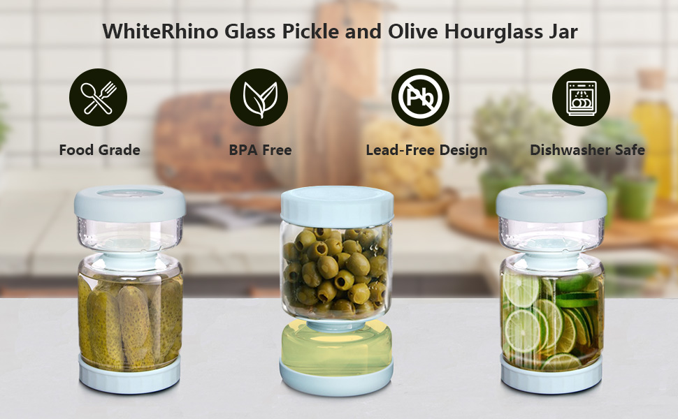 WhiteRhino Pickle Jar,Glass Pickle Container with Strainer,Olive