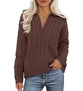 PRETTYGARDEN Fall Cable Knit Sweaters for Women 2025 Long Sleeve Loose Chunky Polo V Neck Sweater...