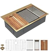 36 Gold Kitchen Sink Drop In - Fulorni 36x22 Inch Kitchen Sink Gold NANO-PVD Drop In Topmount Led...