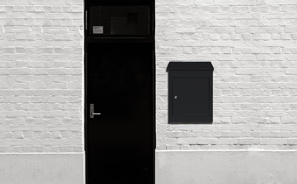 Parcel Post Drop Box Black Large Steel Outdoor Lockable 2 Keys Letter