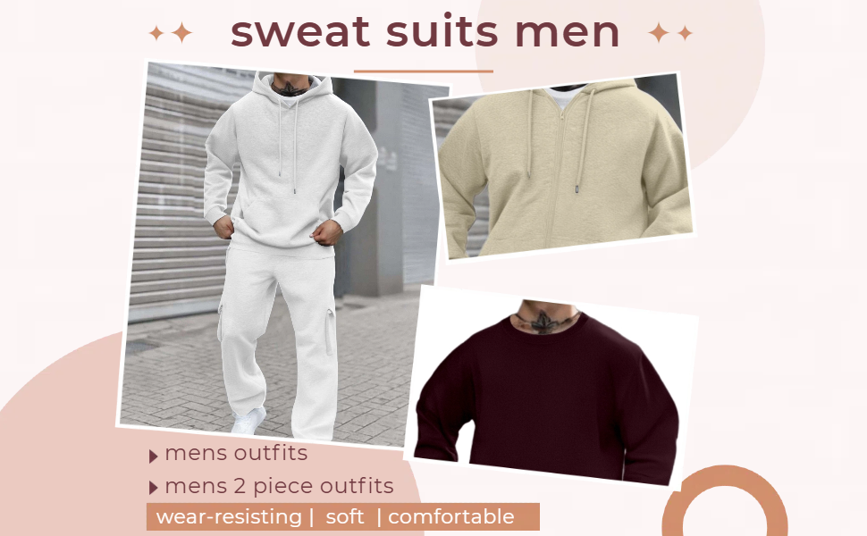 Men Sweatsuits Sets Sweat Suits 2 Piece Set Sweatsuit Zip/Pullover Hoodie and Sweatpants Set