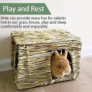 Grass Bunny House Foldable Woven Animal Hut Play Hideaway Bed Hay Mat Chew Toy