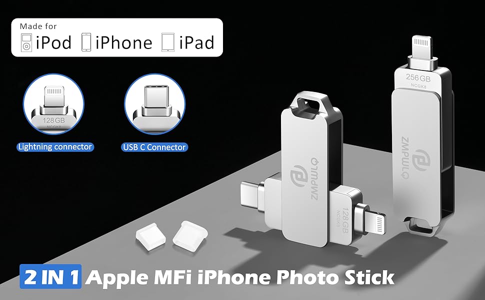 Apple MFi Certified 256GB iPhonePhotoStickExternalFlashStorage