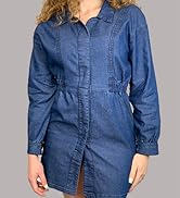 JMOJO Women’s Oversized Button Up Western Outfit Long Sleeve Plus Size Denim Dress with Trendy Fr...