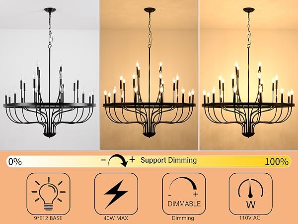 ZBMYRBZJ Black Chandelier 24-Light Industrial Iron Candle