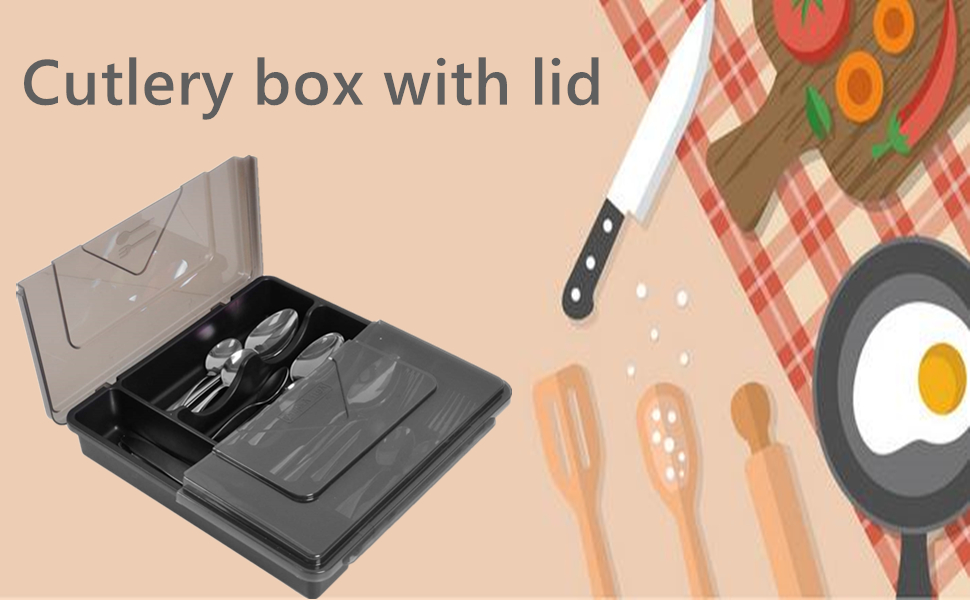 DQTYE Cutlery Trays with Lid Large Cutlery Tray for Kitchen Drawers