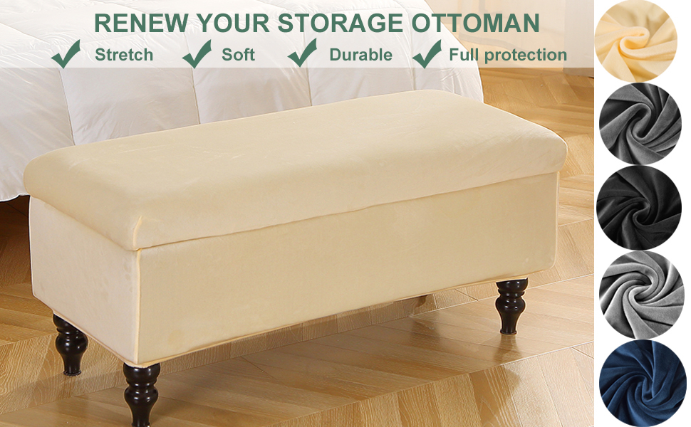Storage Ottoman Cover,Stretch Velvet Rectangle Storage Bench Cover Jacquard Ottoman