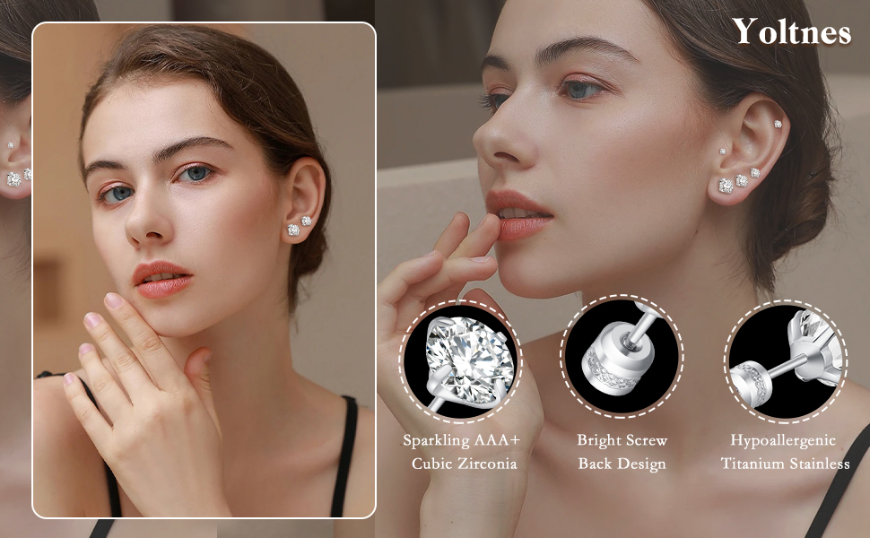 5 pairs Titanium Earrings Studs Earrings Screw Back Earrings Sliver