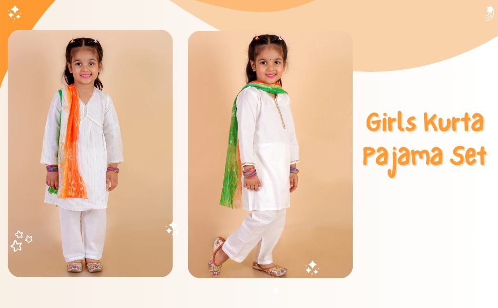 White Lotus Girls Kurta Pajama Set