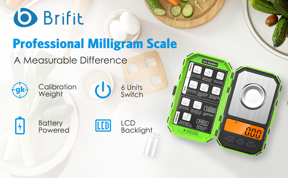 Brifit Digital Milligram Scales 0.001g/50g Mini Pocket Sized Scales LCD