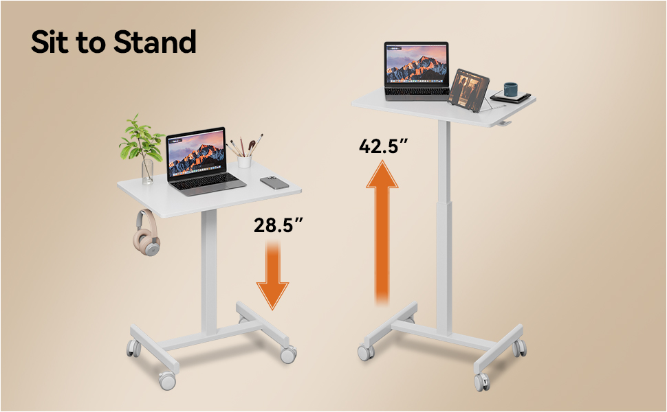 table height adjustable standing sit down desk computer side bed laptop wheels mobile portable small