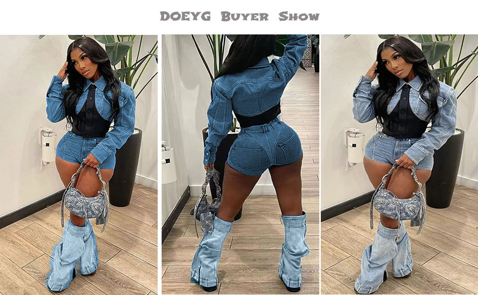 denim pants knee high boots