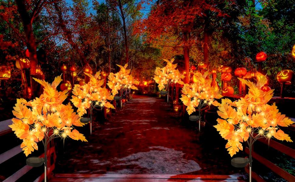 2 Packs Solar Prelit Fall Tree Lights for Outdoor