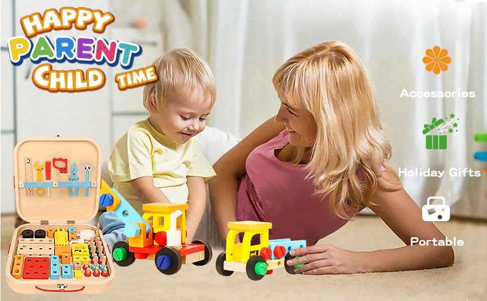 Tool Kit for Kids, 52 pcs Wooden Toddler Tool Set Includes