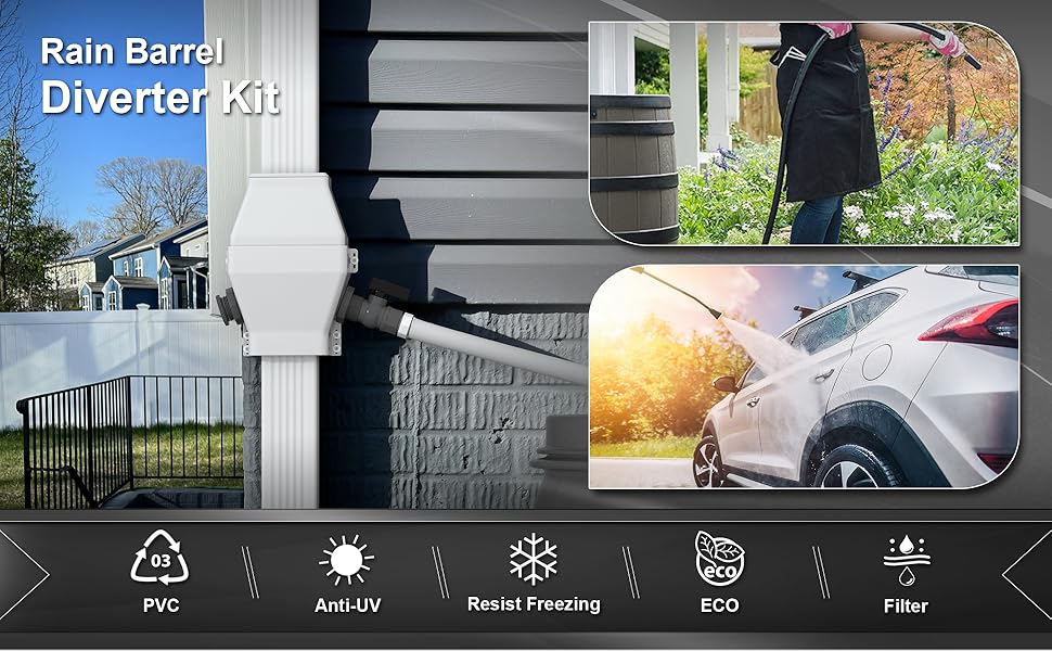 Rain Barrel Diverter Kit, Rainwater Collection System Fits