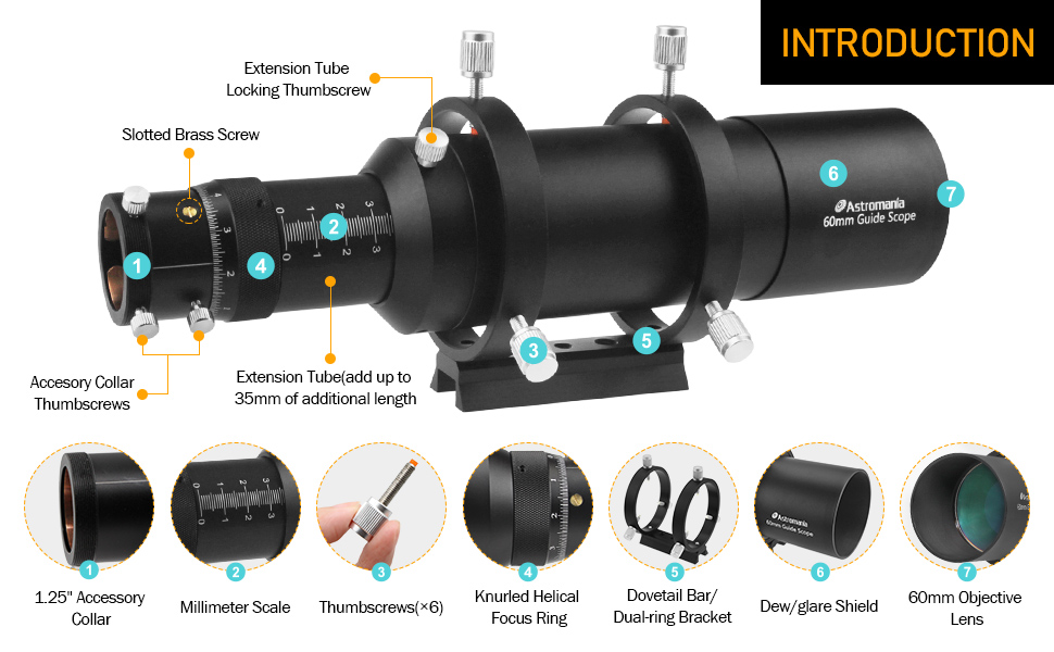 Astromania 60mm Compact Deluxe Finder & Guidescope Kit with 1.25