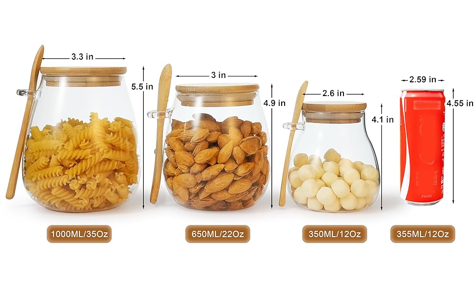 Glass Sugar Container with Spoon and Lid, 12 oz 2 Pack