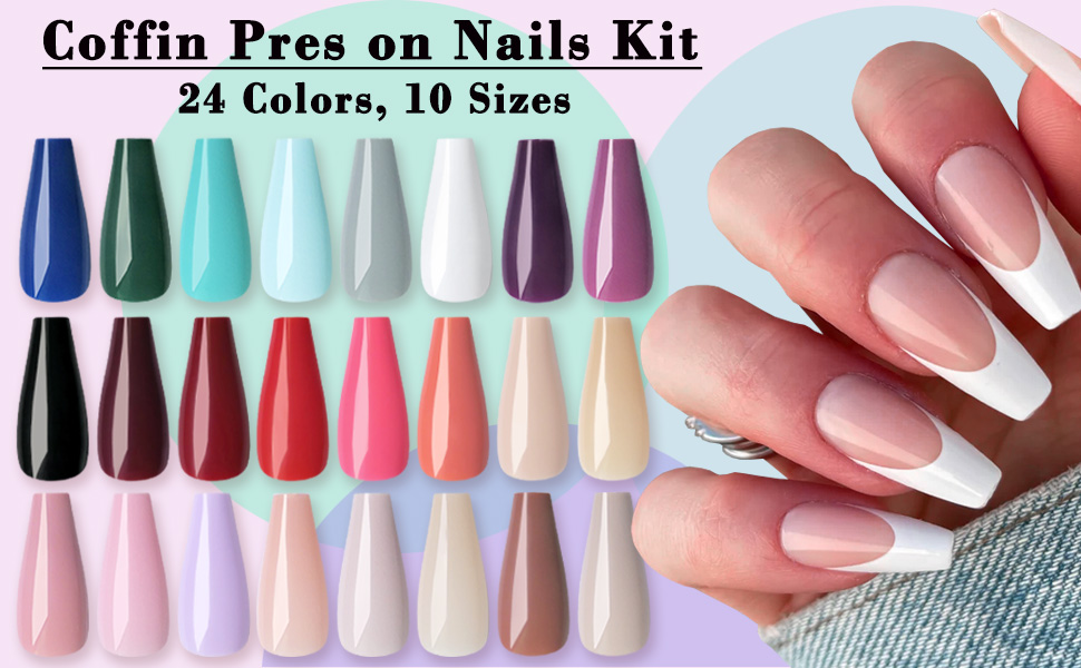 long coffin press on nails medium fake nails nude acrylic nails white nails press ons coffin nails