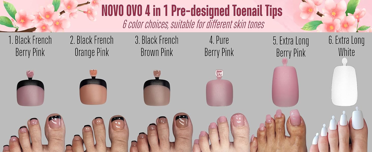 NOVO OVO Pre-designed White French Tip toe Nail Tips