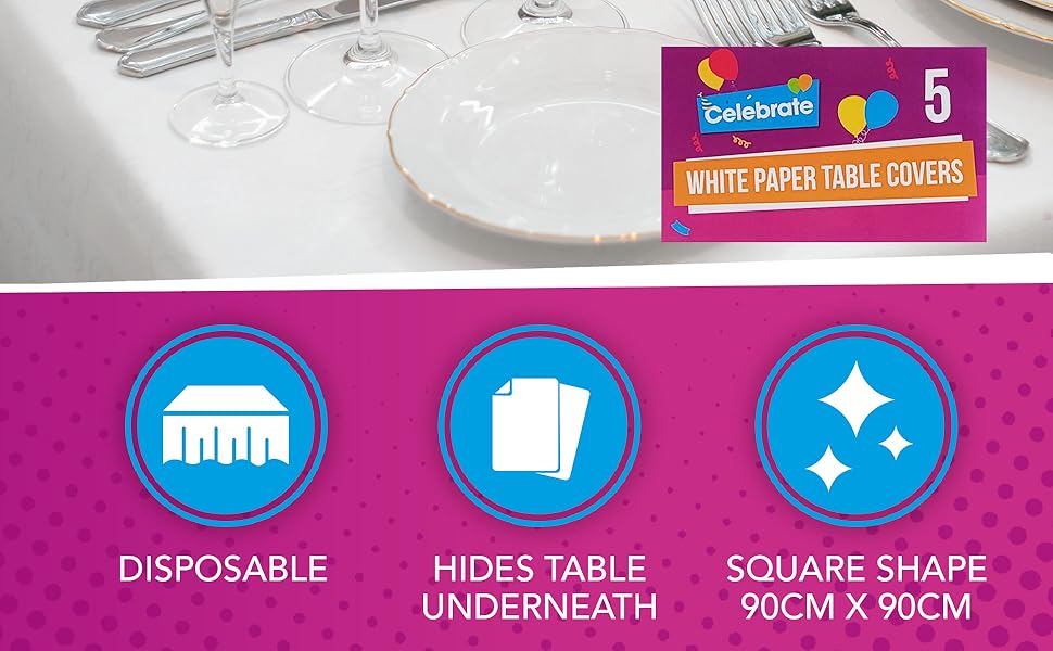 5pk White Paper Table Covers 90x90cm Paper Tablecloths for Parties