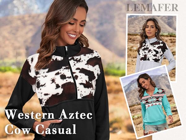 LEMAFER Women's 2024 Casual Aztec Geometric Zipper Collar