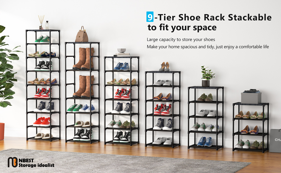 NBEST Shoe Rack, 9 Tiers Tall Shoe Rack for Entryway 18 Pairs Shoes and