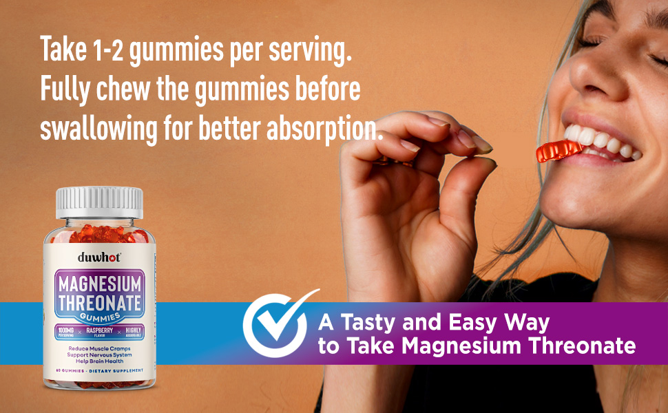 Magnesium Threonate Gummies 1000mg, Magnesium Supplements for Kids & Adults, Sleep