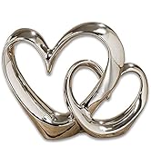 WHW Whole House Worlds Eternity Double Heart Sculpture, Decorative Modern Art, Silver Glazed Ston...