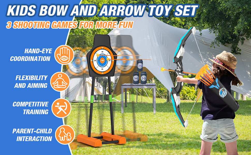 HYES (Moving Target) Bow and Arrow for Kids, LED Light Up
