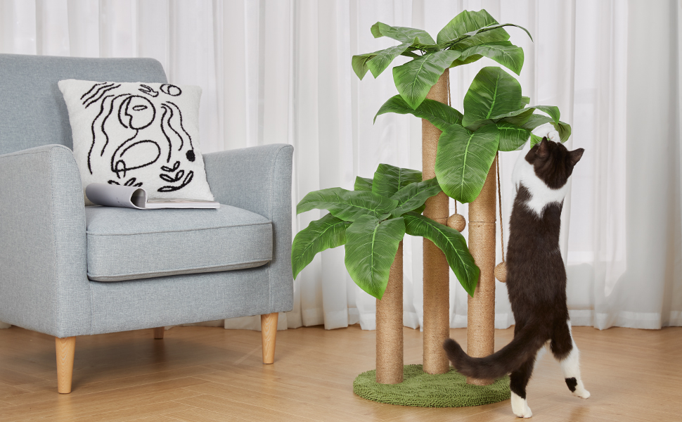 HOMYHANDS 80CM Cat Scratching Post, Medium Cat Scratcher Tree with 3 Scratching Poles Scratch Post for Large Cats with 2 Teasing Hanging Ball, Natural Sisal Rope (80CM) 23 scratching posts for indoor cats