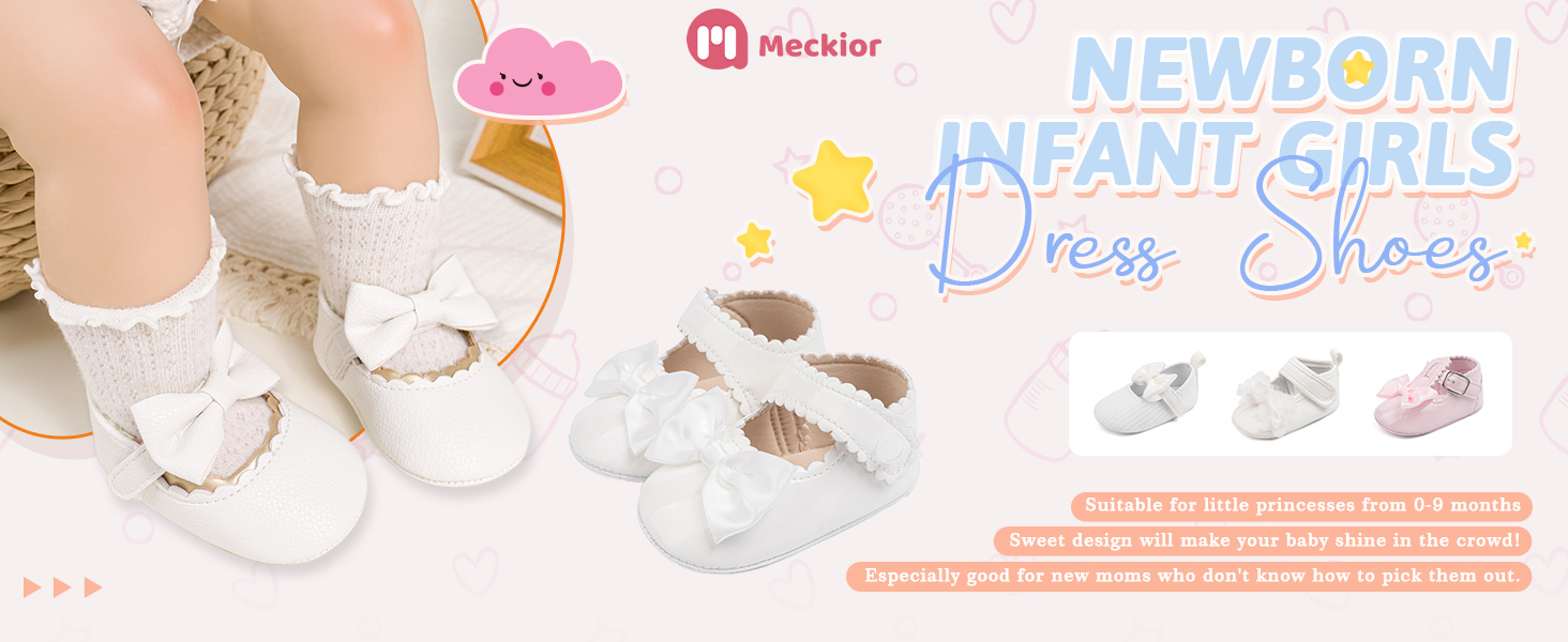 newborn shoes for girls white pink 0-9 months infant mary jane flats bow-knot baptism dress shoes