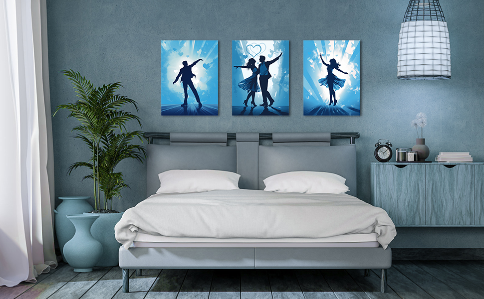 LIIGEMI 3 Piece Romantic Blue Dance Canvas Prints